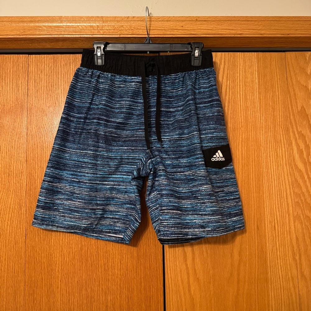 As is Adidas Black and Blue Patterned swim trunks